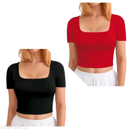 Trendy Square Neck Ribbed Crop Top for Women
