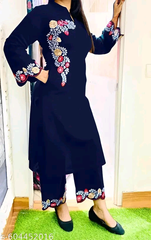 coord set for women and girl || rayon fabric embrodriey work kurta set for women and girl