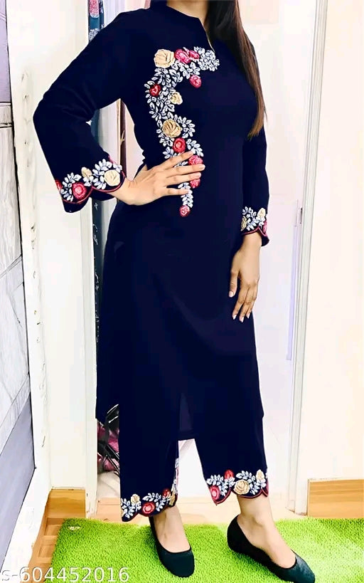 coord set for women and girl || rayon fabric embrodriey work kurta set for women and girl