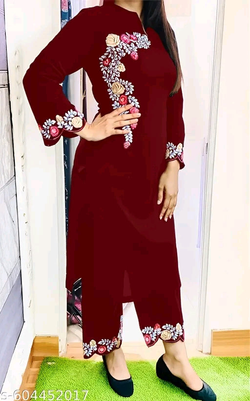 coord set for women and girl || rayon fabric embrodriey work kurta set for women and girl