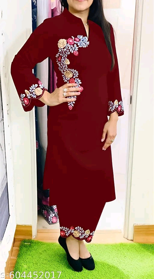 coord set for women and girl || rayon fabric embrodriey work kurta set for women and girl