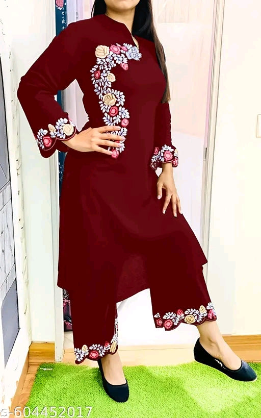 coord set for women and girl || rayon fabric embrodriey work kurta set for women and girl