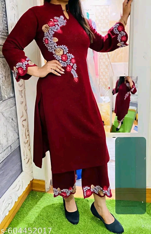 coord set for women and girl || rayon fabric embrodriey work kurta set for women and girl