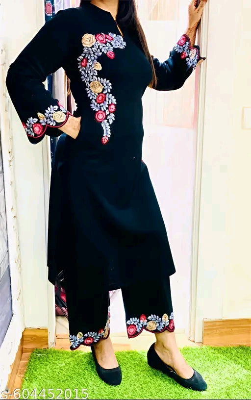 coord set for women and girl || rayon fabric embrodriey work kurta set for women and girl