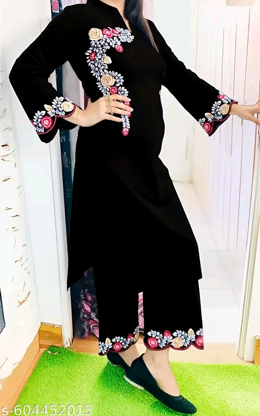 coord set for women and girl || rayon fabric embrodriey work kurta set for women and girl