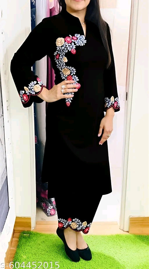 coord set for women and girl || rayon fabric embrodriey work kurta set for women and girl