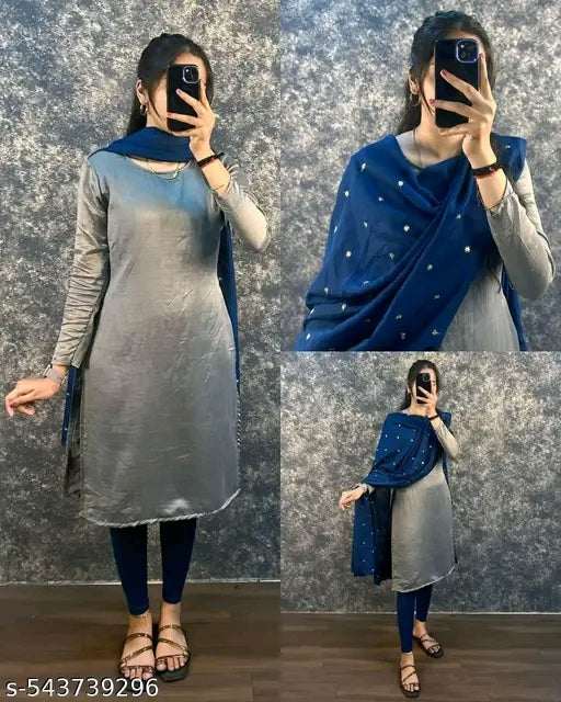Women Fashion Solid Silk Kurta And Dupatta Set