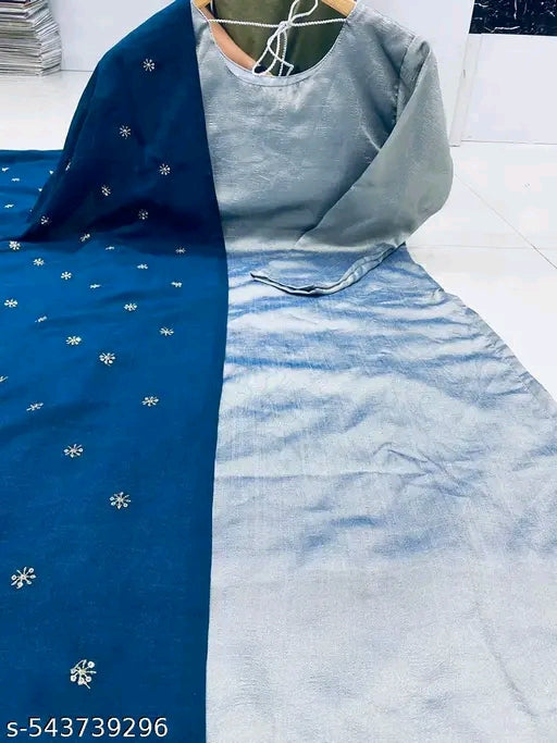 Women Fashion Solid Silk Kurta And Dupatta Set