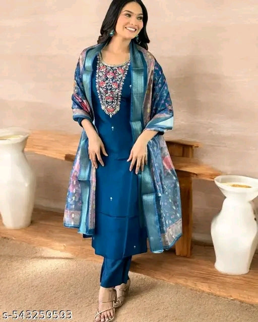 Orriya fancy Reyon Slub Kurta Set with Dupatta