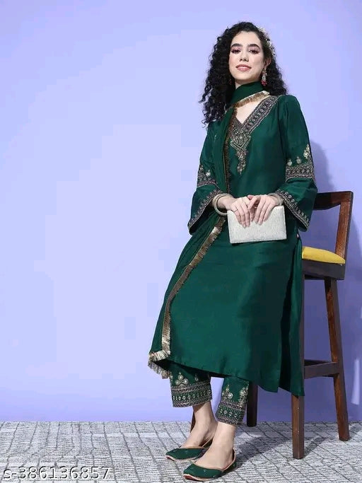 NEW EMBROIDERY A-LINE KURTI WITH DUPATTA AND BOTTOM WARE