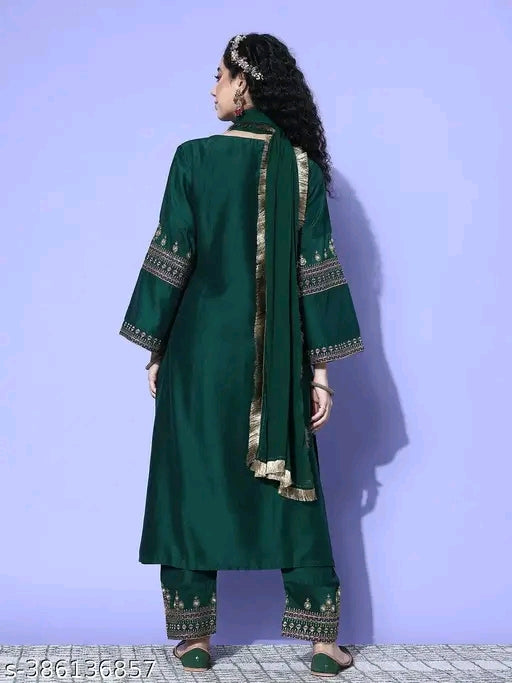 NEW EMBROIDERY A-LINE KURTI WITH DUPATTA AND BOTTOM WARE