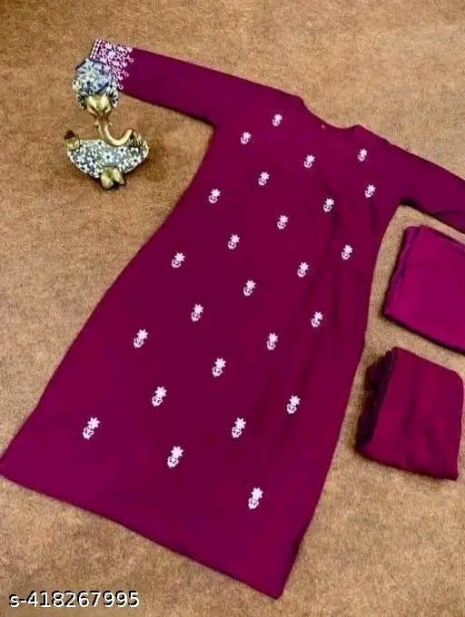 Women's"" "" Festive"" ""Special Wedding & Casual Wear"" ""Embroidered"" ""Kurta With Pant & Dupatta"" Kurta Fabric: Rayon