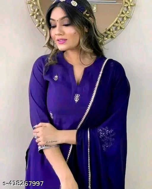 Women's"" "" Festive"" ""Special Wedding & Casual Wear"" ""Embroidered"" ""Kurta With Pant & Dupatta"" Kurta Fabric: Rayon