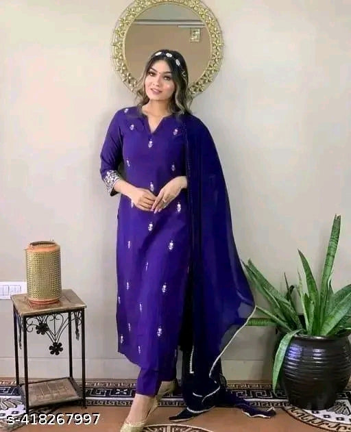 Women's"" "" Festive"" ""Special Wedding & Casual Wear"" ""Embroidered"" ""Kurta With Pant & Dupatta"" Kurta Fabric: Rayon