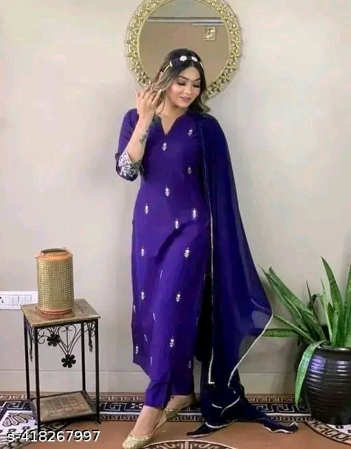 Women's"" "" Festive"" ""Special Wedding & Casual Wear"" ""Embroidered"" ""Kurta With Pant & Dupatta"" Kurta Fabric: Rayon