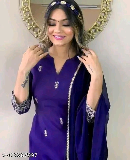 Women's"" "" Festive"" ""Special Wedding & Casual Wear"" ""Embroidered"" ""Kurta With Pant & Dupatta"" Kurta Fabric: Rayon