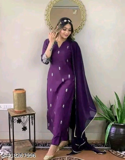 Women's"" "" Festive"" ""Special Wedding & Casual Wear"" ""Embroidered"" ""Kurta With Pant & Dupatta"" Kurta Fabric: Rayon