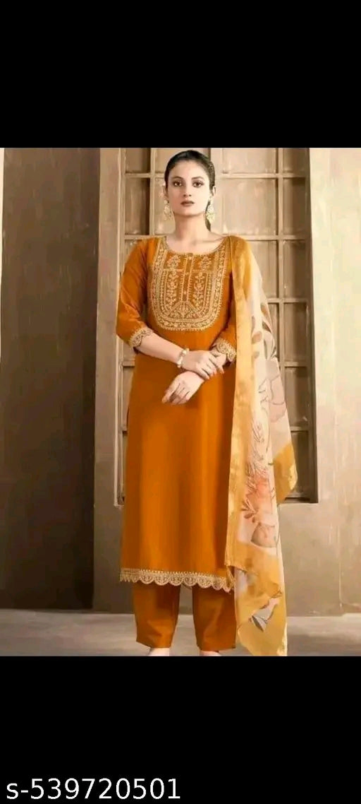 Yellow Kurti Set ,Women Kurta Sets , 3 PIECE ,PANT PAIR