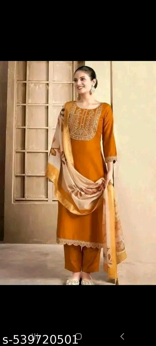 Yellow Kurti Set ,Women Kurta Sets , 3 PIECE ,PANT PAIR