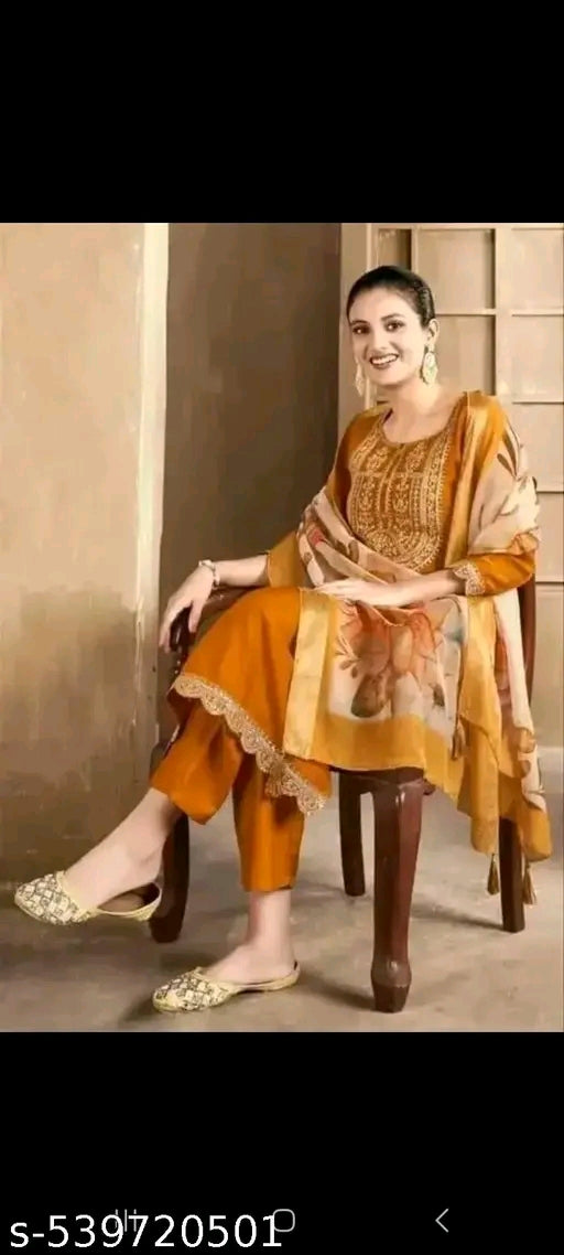 Yellow Kurti Set ,Women Kurta Sets , 3 PIECE ,PANT PAIR