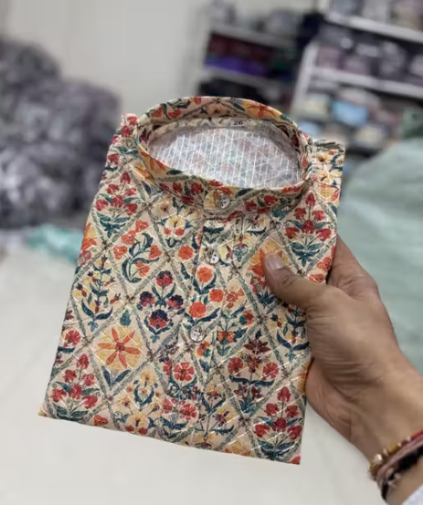 Kids Cotton Only Kurta for Boys | Sequin Work Ethnic Wear Kurta | Party & Festival Outfit
