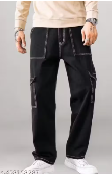 100% COTTON BLACK CARGO PANT JEANS FOR MEN BOTTOM WAER