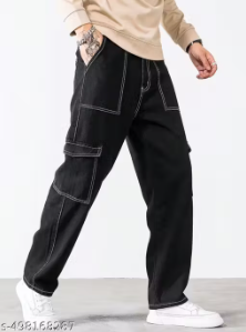 100% COTTON BLACK CARGO PANT JEANS FOR MEN BOTTOM WAER