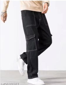 100% COTTON BLACK CARGO PANT JEANS FOR MEN BOTTOM WAER