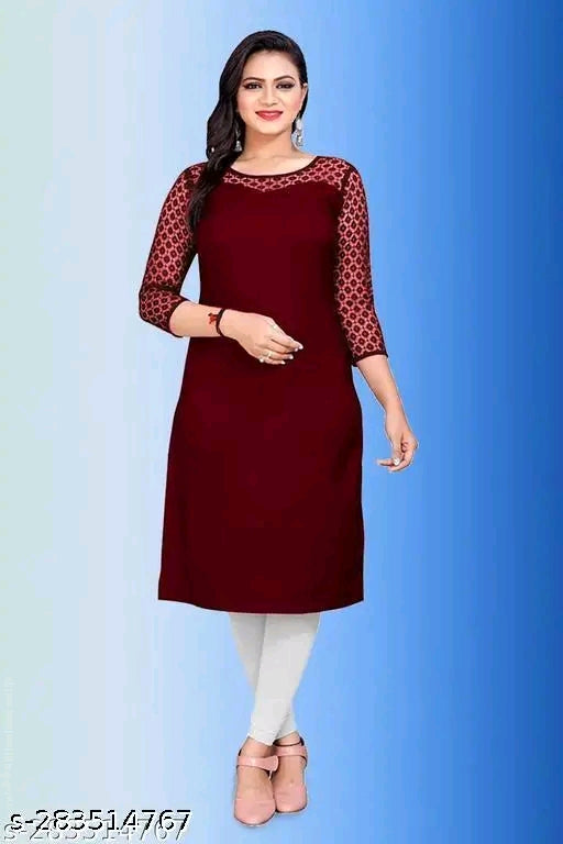 Polyster/Crepe fabric-Casual And Rasal 3/4 Length Sleeves SweetHeart Neck Stylish Kurti (45"Inches)