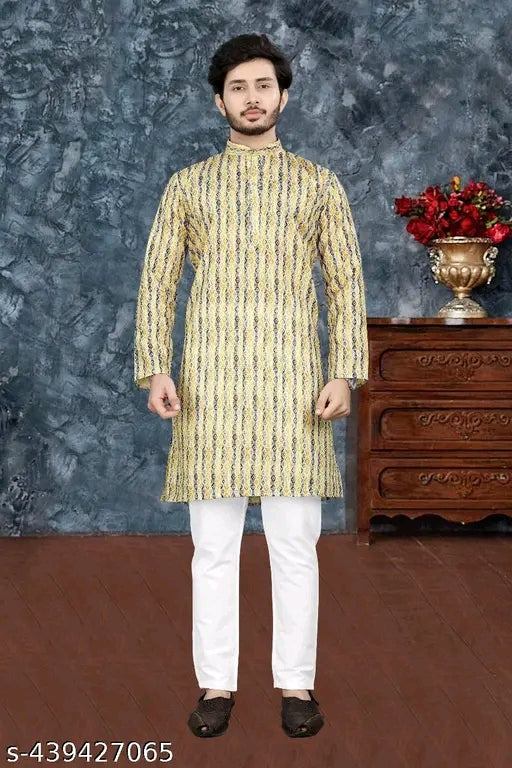 Men's Printed Cotton Kurta|