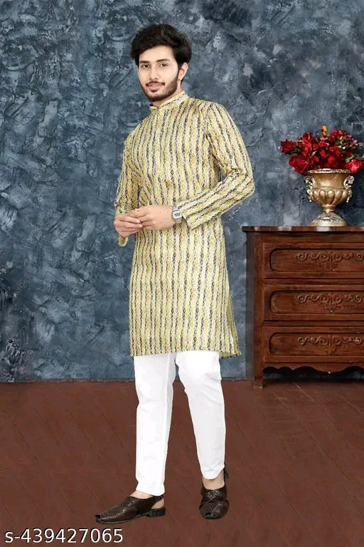 Men's Printed Cotton Kurta|