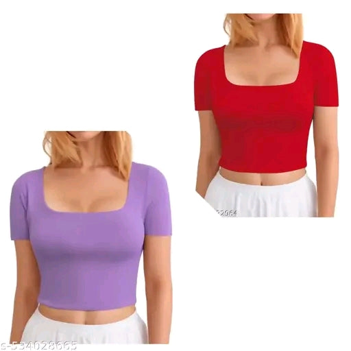 Trendy Square Neck Ribbed Crop Top for Women