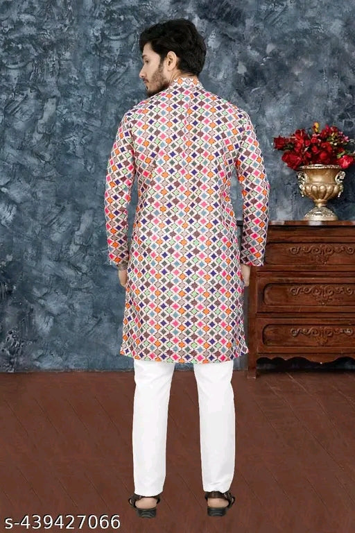 Men's Printed Cotton Kurta|