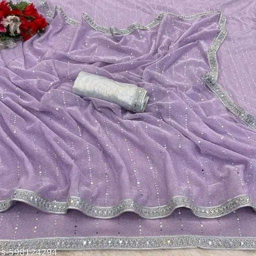 SHIMMER TIKLI SAREE WITH SILVER MIRROR WORK LACE AND DIMOND