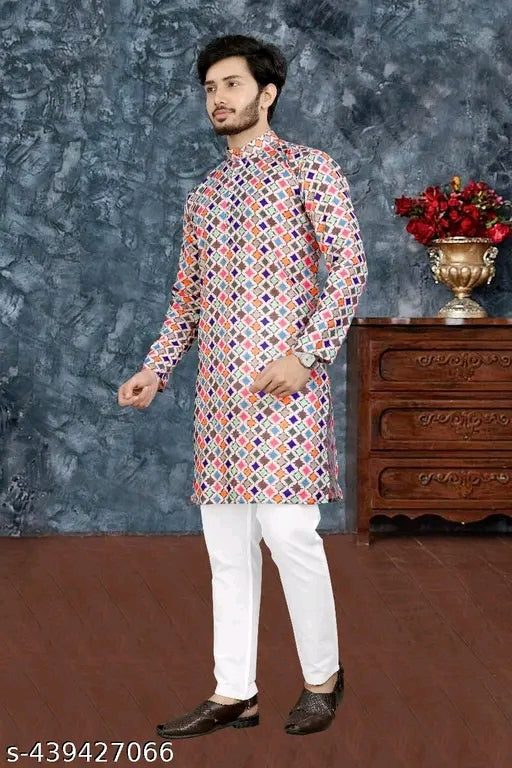 Men's Printed Cotton Kurta|