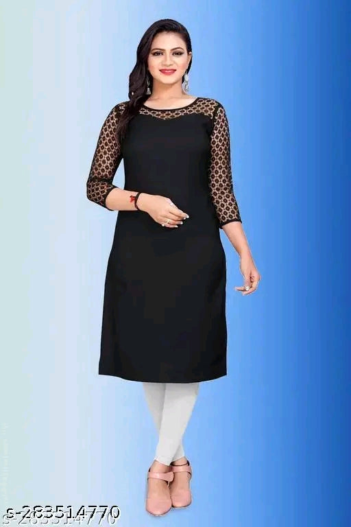 Polyster/Crepe fabric-Casual And Rasal 3/4 Length Sleeves SweetHeart Neck Stylish Kurti (45"Inches)