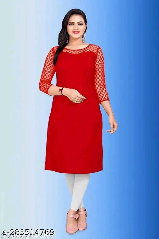 Polyster/Crepe fabric-Casual And Rasal 3/4 Length Sleeves SweetHeart Neck Stylish Kurti (45"Inches)