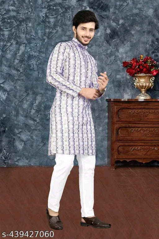 Men's Printed Cotton Kurta|