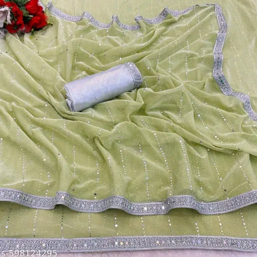 SHIMMER TIKLI SAREE WITH SILVER MIRROR WORK LACE AND DIMOND