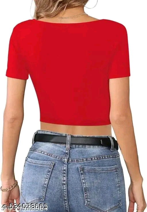 Trendy Square Neck Ribbed Crop Top for Women