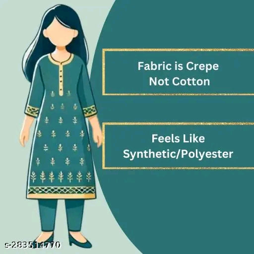 Polyster/Crepe fabric-Casual And Rasal 3/4 Length Sleeves SweetHeart Neck Stylish Kurti (45"Inches)