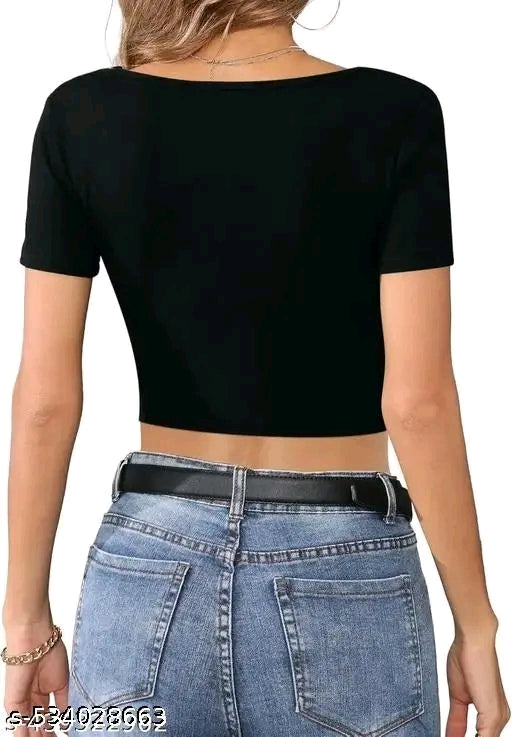 Trendy Square Neck Ribbed Crop Top for Women