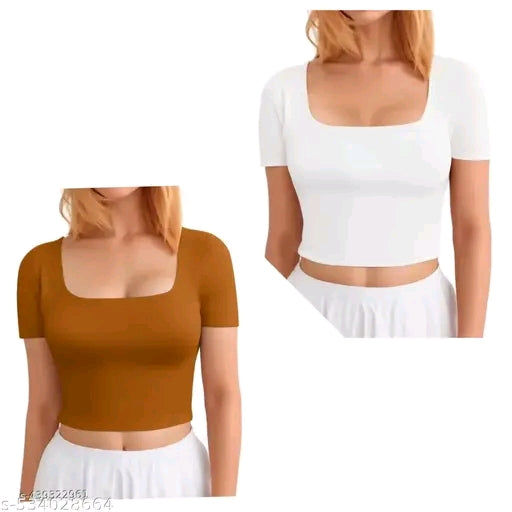 Trendy Square Neck Ribbed Crop Top for Women