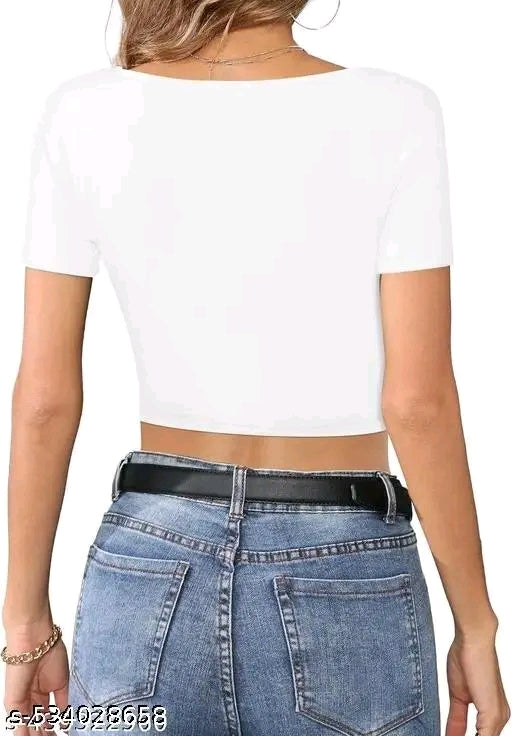 Trendy Square Neck Ribbed Crop Top for Women