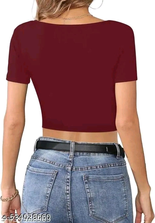 Trendy Square Neck Ribbed Crop Top for Women