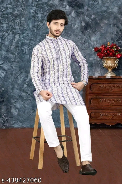 Men's Printed Cotton Kurta|
