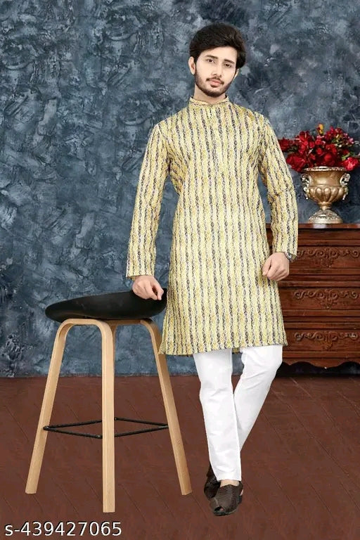 Men's Printed Cotton Kurta|