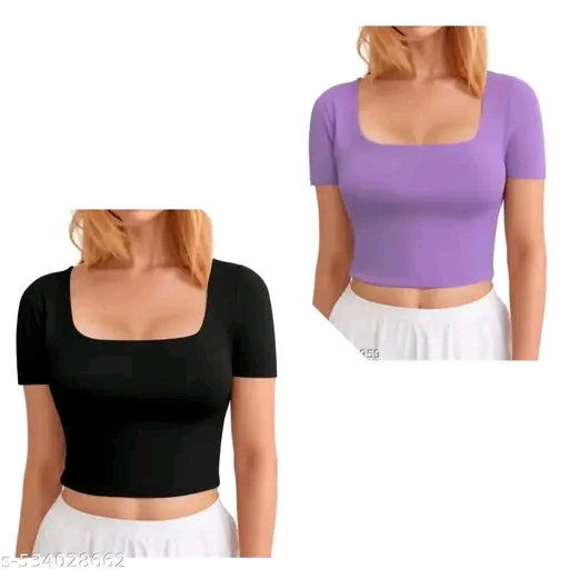 (Copy) Trendy Square Neck Ribbed Crop Top for Women