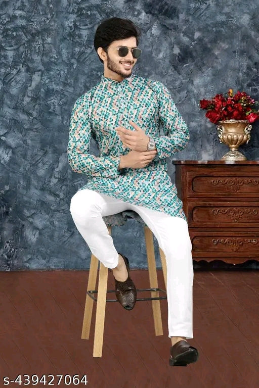 Men's Printed Cotton Kurta|