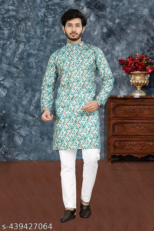 Men's Printed Cotton Kurta|